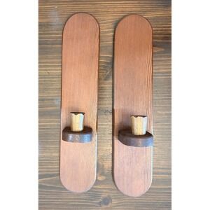 (Set of 2) Vintage Wooden Candle Wall Sconces 15" Tall